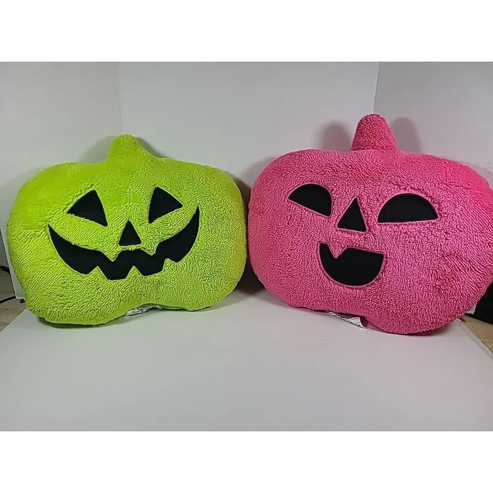Target Hyde & EEK! 2024 Oval Pumpkin Faux Shearling Halloween‎ Pillow Green/Pink